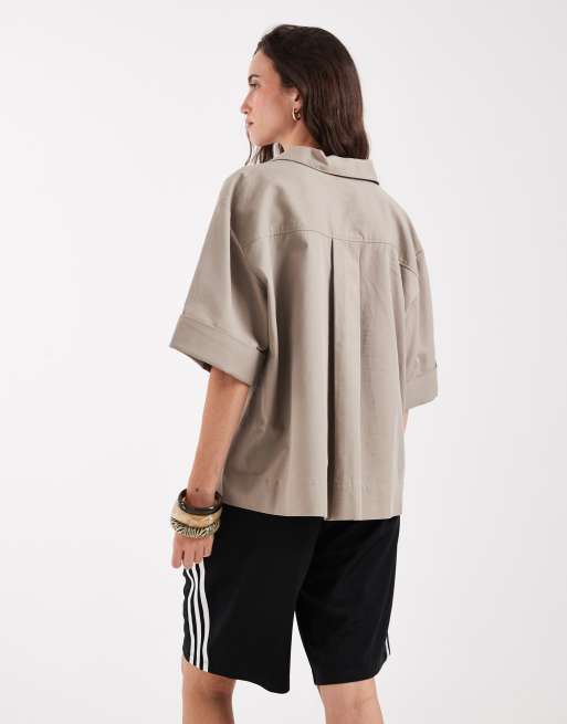 & Other Stories cotton-rich resort overhead shirt in beige, 4 of 4
