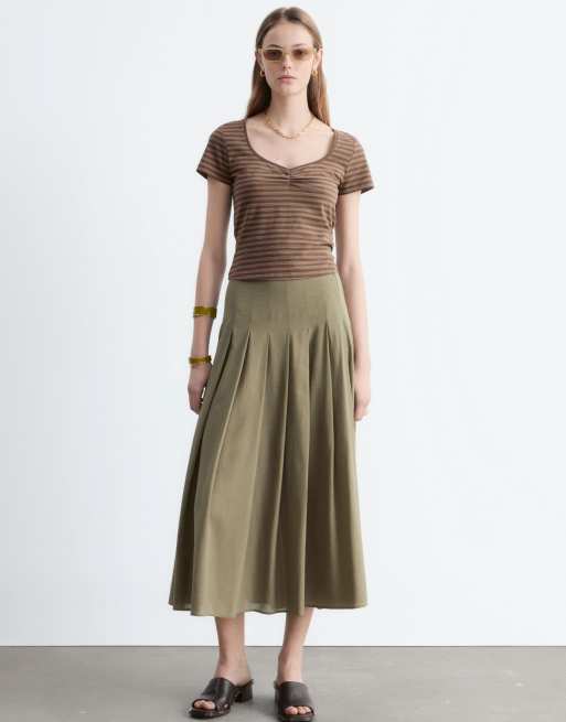 & Other Stories cotton rich ruched short sleeve top in brown, 2 of 3