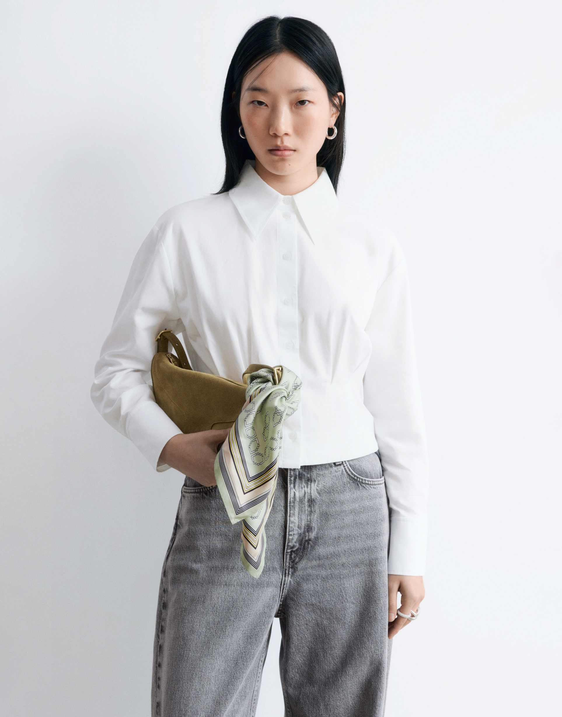 & other stories cotton rich shirt with tailored waist detailing in white