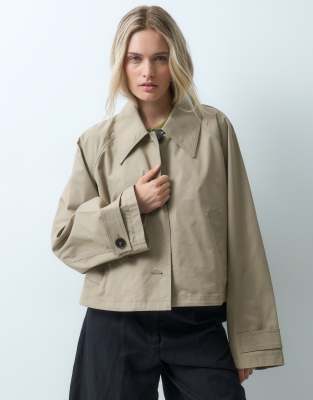 & Other Stories Cotton Rich Trapeze Cropped Trench Coat Wth Back Detail In Neutral