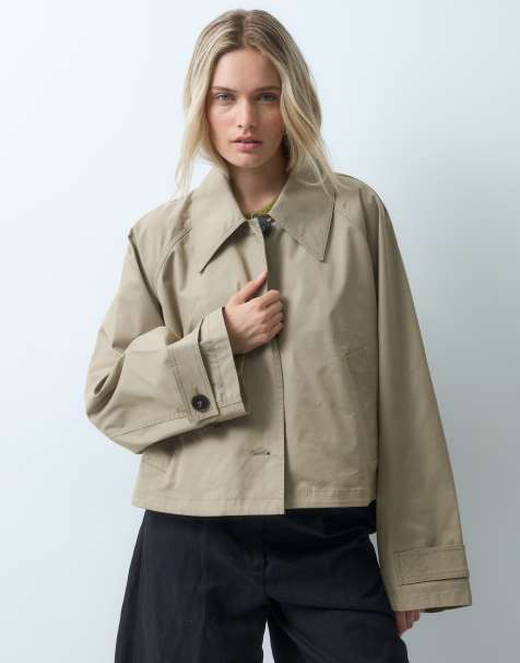 & Other Stories cotton rich trapeze cropped trench coat wth back detail in beige - view 1