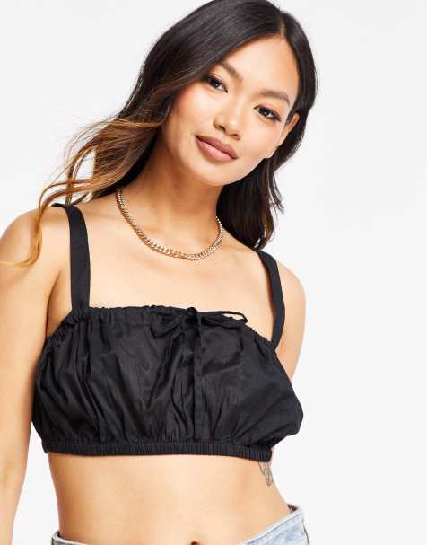 & Other Stories cotton ruched crop top in black - BLACK - view 1