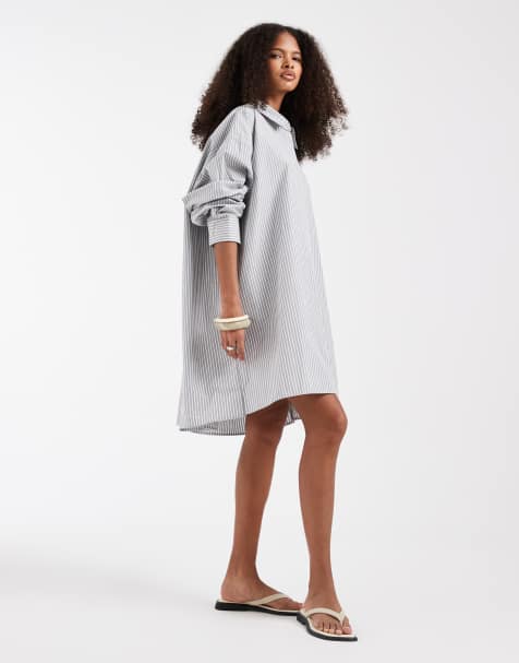 & Other Stories cotton shirt dress in gray stripe - view 1