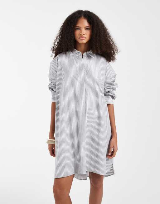 & Other Stories cotton shirt dress in gray stripe, 2 of 4