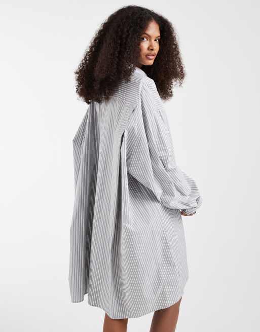 & Other Stories cotton shirt dress in grey stripe, 3 of 4