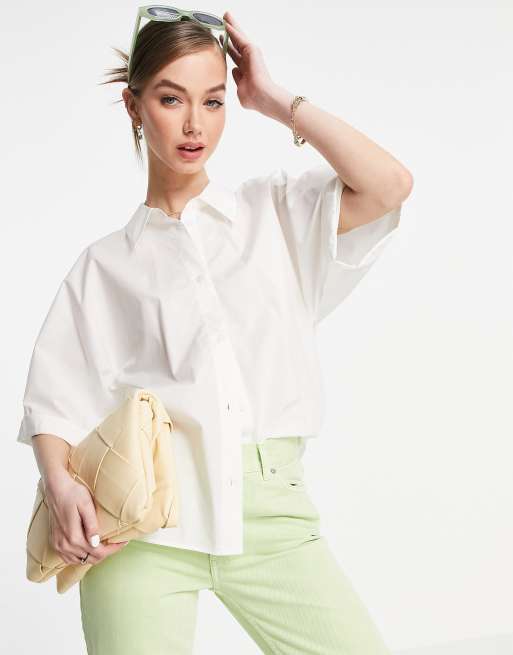 & Other Stories cotton short sleeve shirt in white - WHITE