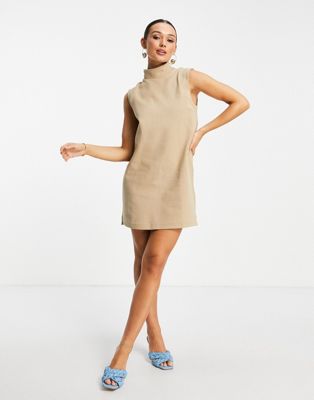 & Other Stories cotton sleeveless mini dress in beige - BEIGE