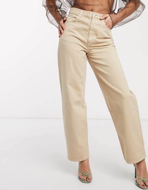 Beige straight leg outlet pants