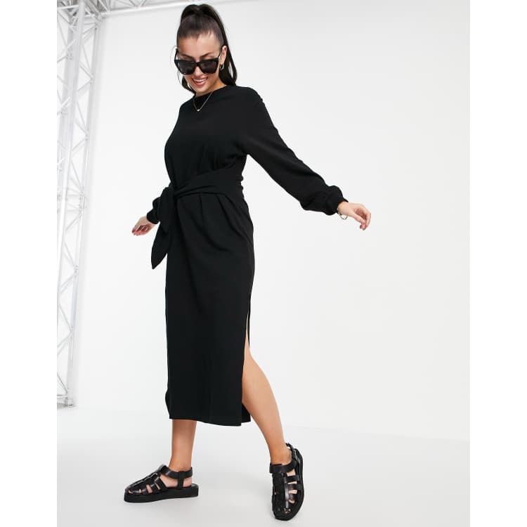 Black tie waist outlet midi dress