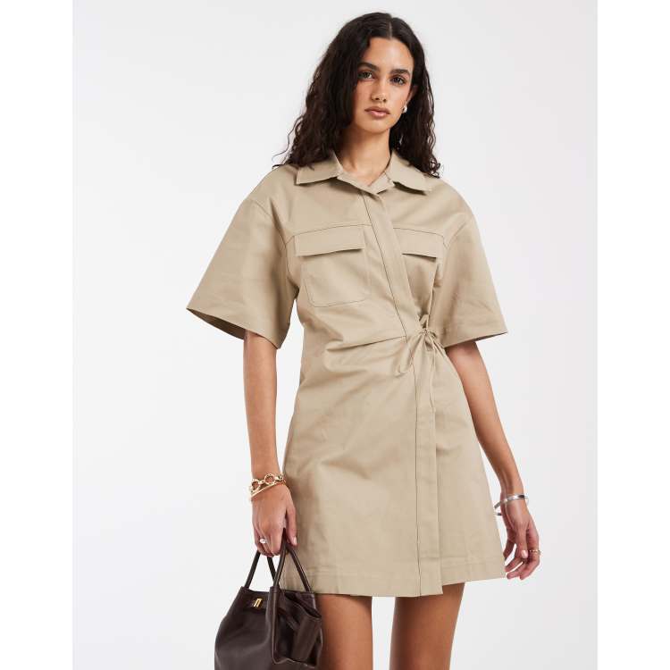 & Other Stories cotton utility wrap mini dress in beige | ASOS