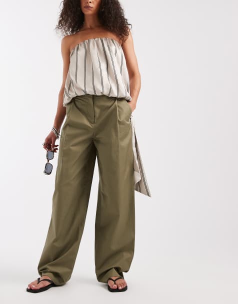 & Other Stories cotton wide leg pants with pleat detail in khaki - view 1