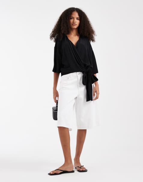 & Other Stories cotton wrap top in black - view 1