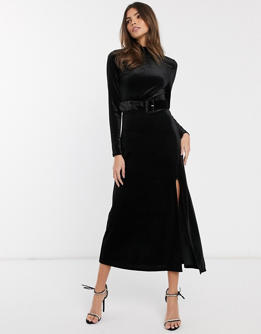 & Other Stories covered buckle velvet midaxi dress in black