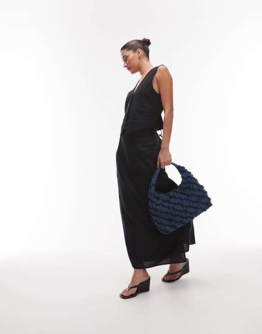“& Other Stories” デニムフリンジトートバッグBAG & Other Stories crafted braided fringing denim tote bag in