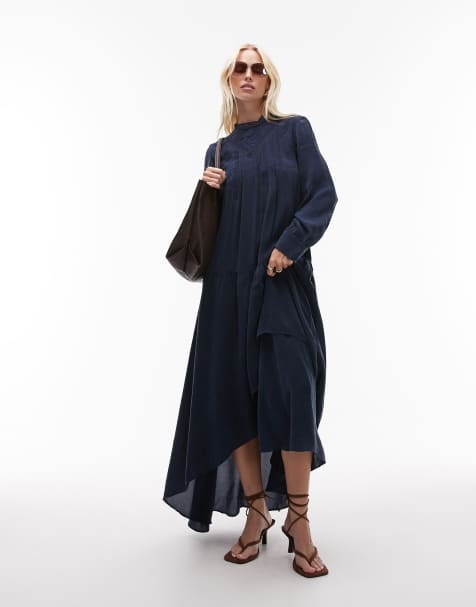 & Other Stories crepe volume maxi dress with lace detail and tiered ruffles in blue - view 1