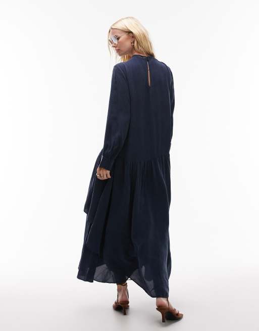 & Other Stories crepe volume maxi dress with lace detail and tiered ruffles in blue