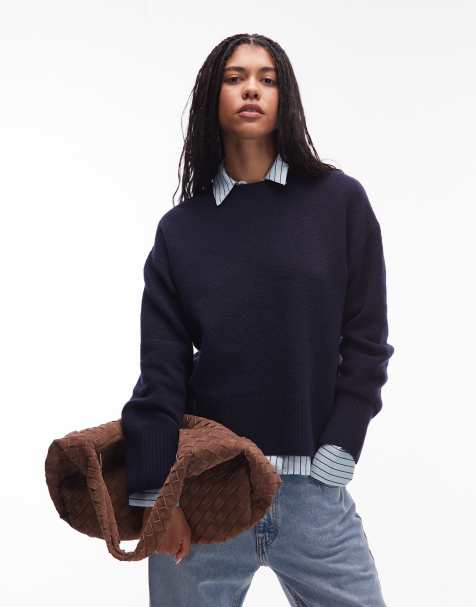 & Other Stories crew neck jumper in dark navy blue - view 1
