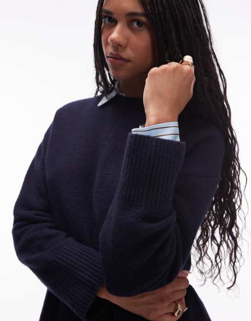 & Other Stories crew neck jumper in dark navy blue, 4 of 4