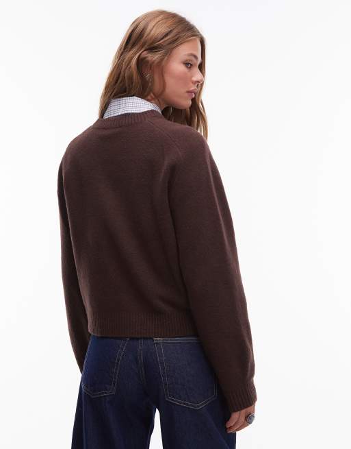 & Other Stories crew neck jumper with volume sleeves in brown, 4 of 4