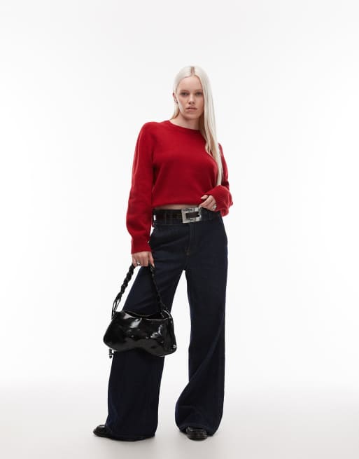 & Other Stories  crew neck jumper with volume sleeves in red, 2 of 4