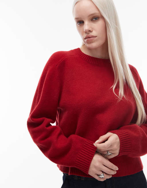& Other Stories  crew neck jumper with volume sleeves in red, 4 of 4
