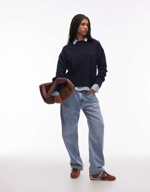 & Other Stories crew neck sweater in dark navy blue