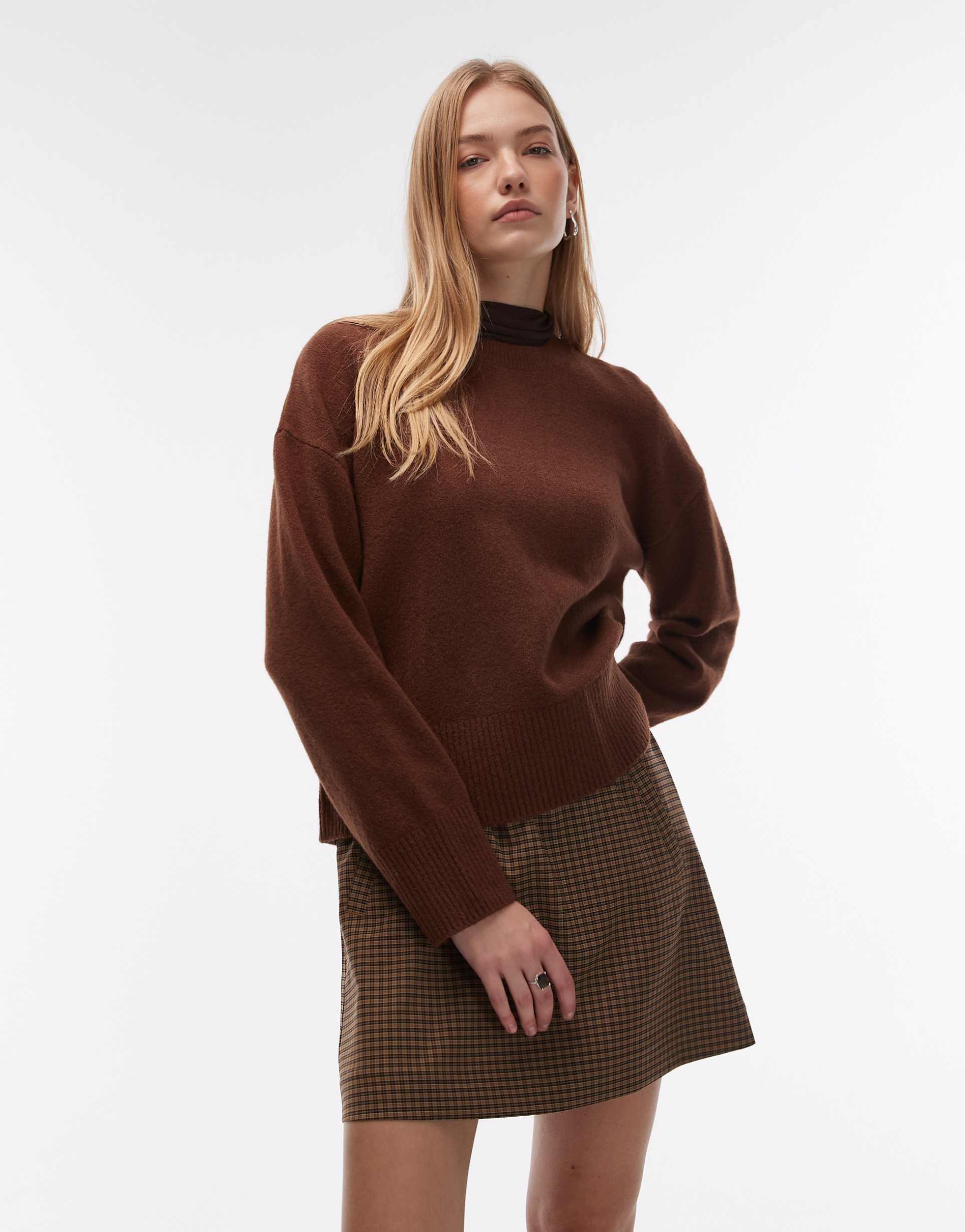 & other stories crew neck sweater in mocha brown