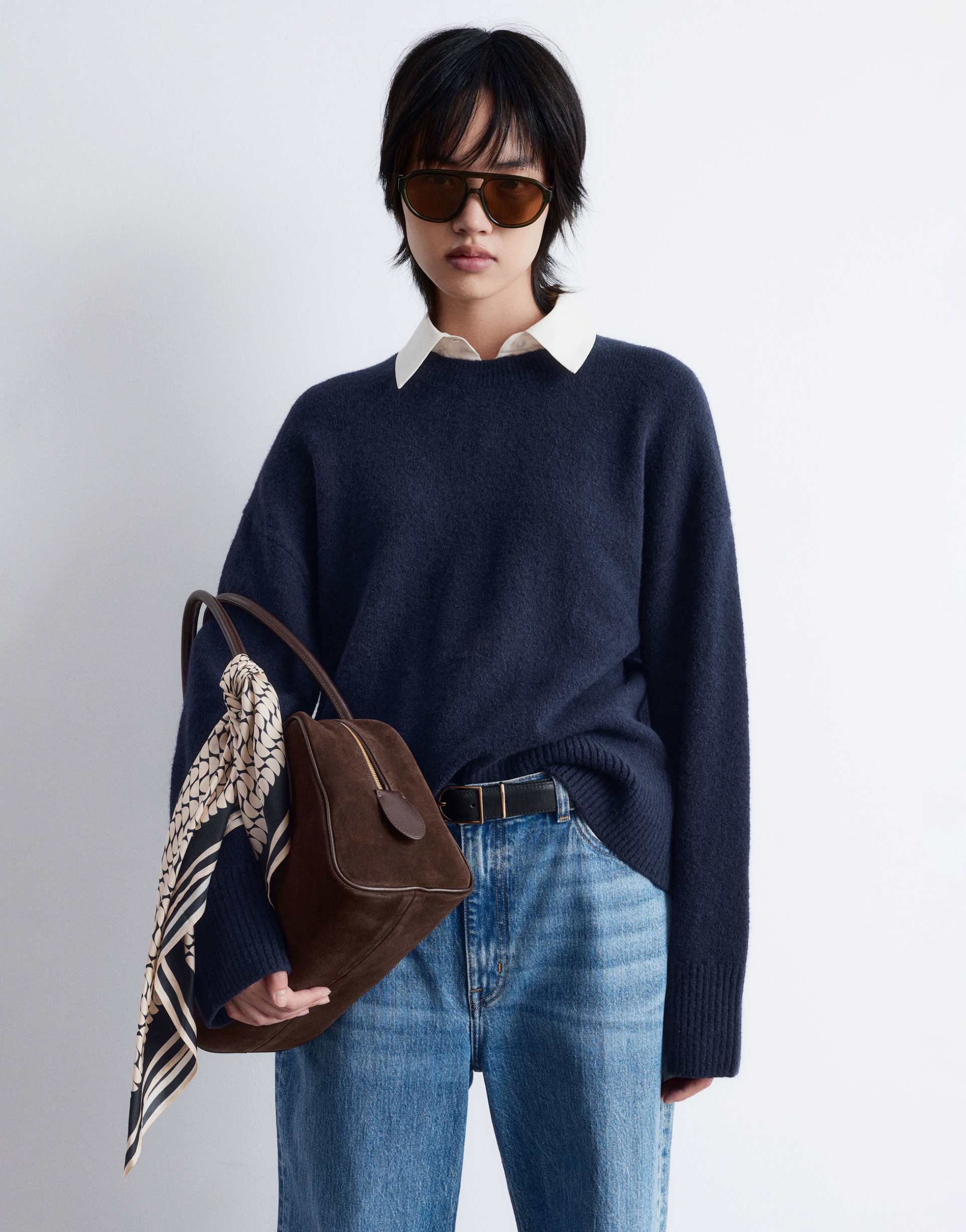 & other stories crew neck sweater in navy