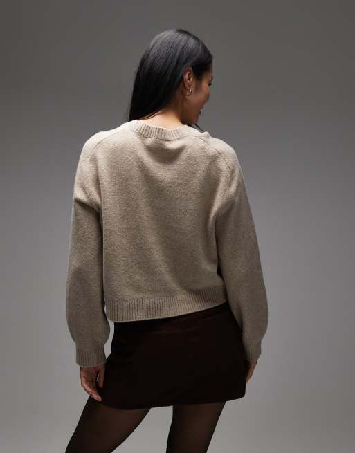 & Other Stories crew neck sweater with volume sleeves in beige