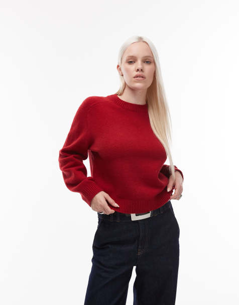 & Other Stories crew neck sweater with volume sleeves in red - view 1