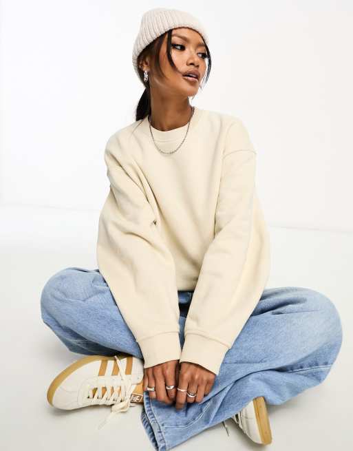  Other Stories crew neck sweatshirt with sculptural sleeve in beige