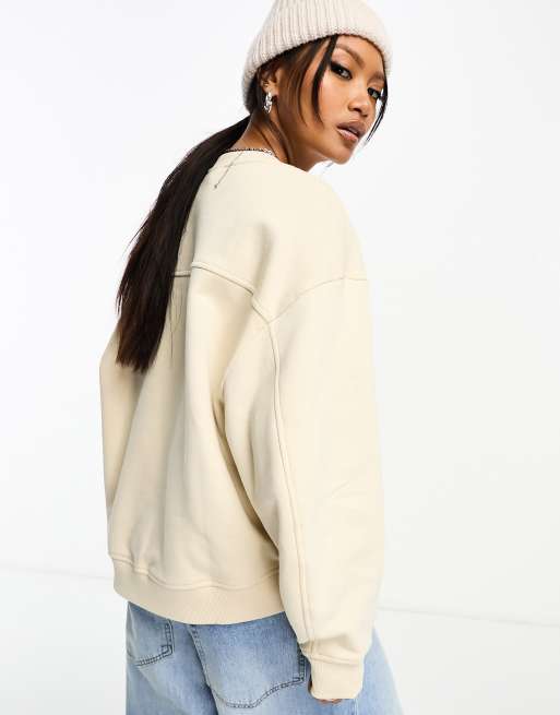  Other Stories crew neck sweatshirt with sculptural sleeve in beige