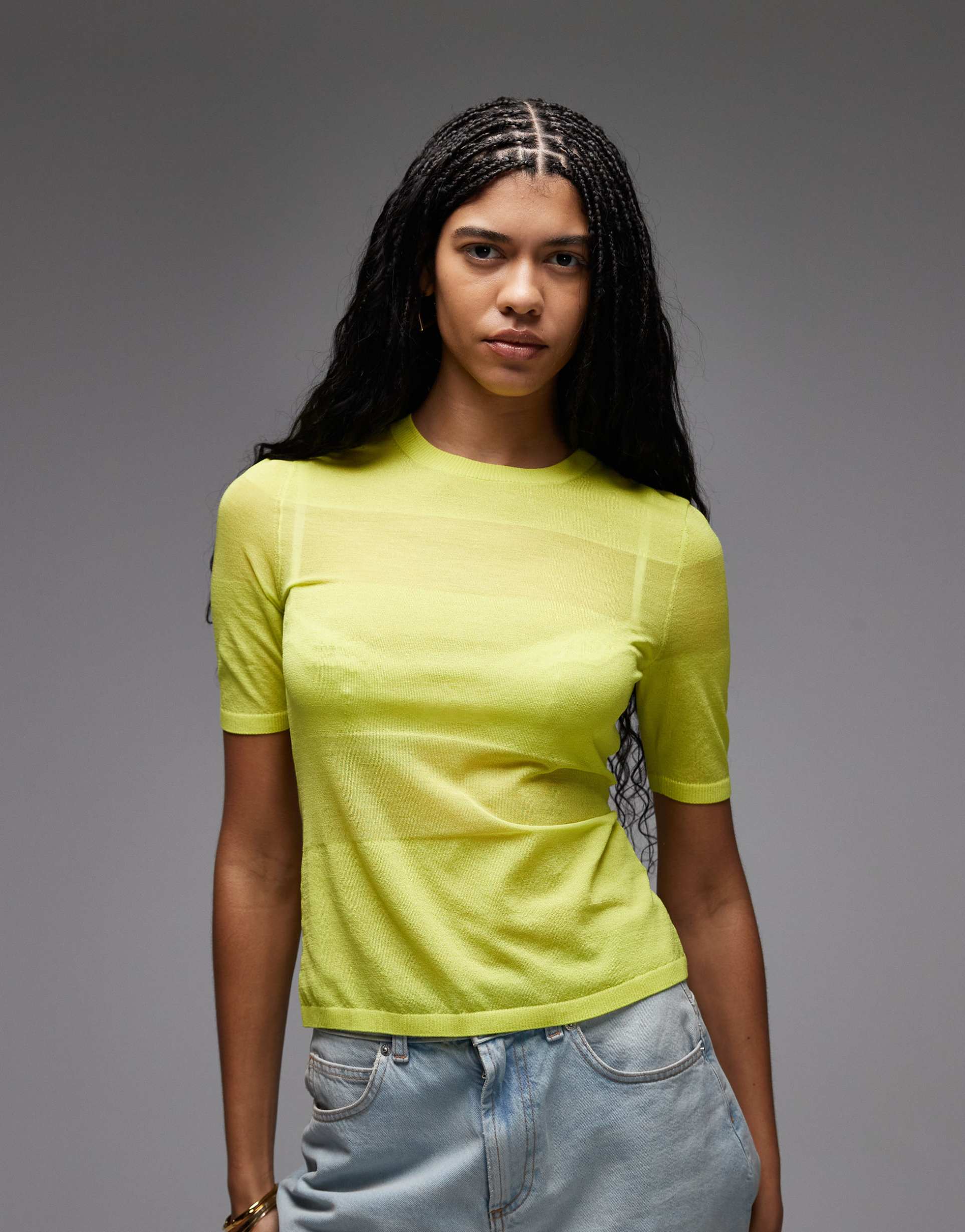 & other stories crew neck thin knit t-shirt in yellow stripes