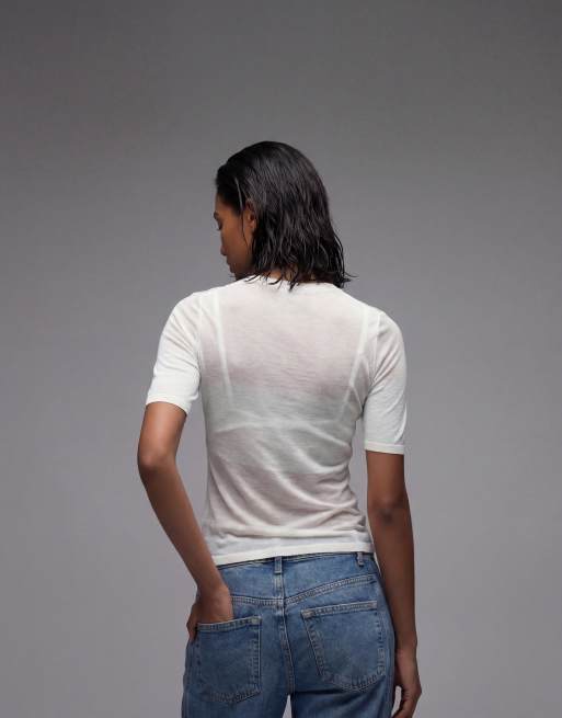 & Other Stories crew neck thin knitted t-shirt in white and blue stripes, 4 of 4