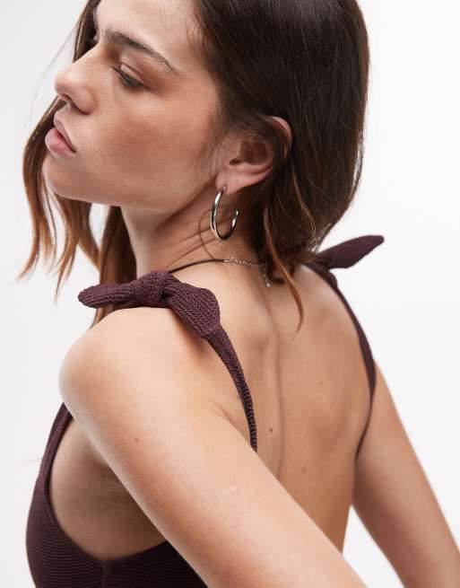 & Other Stories – Crinkle-Badeanzug in Braun mit Knotendetail, 2 von 4