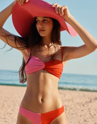 & Other Stories crinkle bikini in colour block pink and orange - view 1