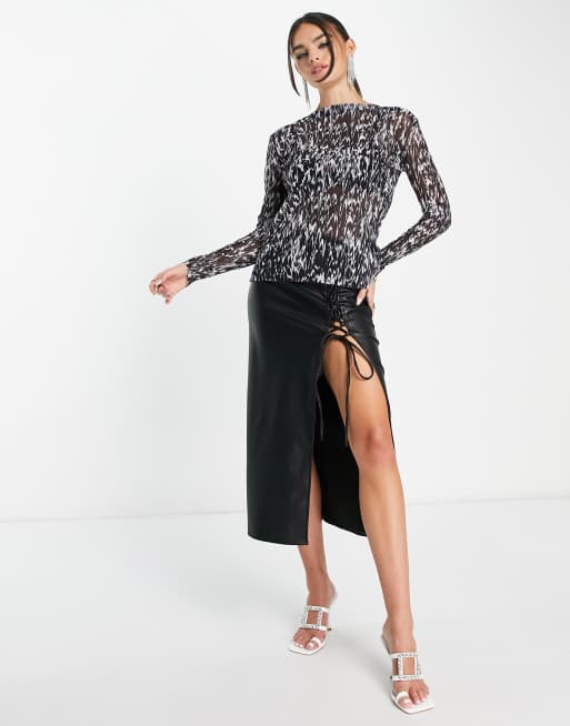 & Other Stories crinkle mesh top in black and white print