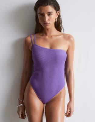 & Other Stories Crinkle One-shoulder Swimsuit With Padding In Purple