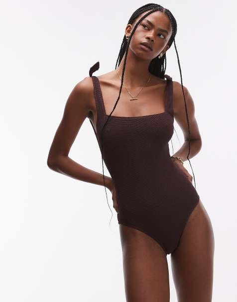 & Other Stories crinkle swimsuit in burgundy - view 1