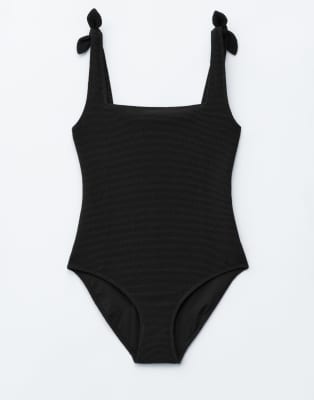 & Other Stories Crinkle Swimsuit With Knot Detail In Black