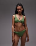 [Other Stories] & Other Stories crinkle triangle knot bikini top in green 36 Green
