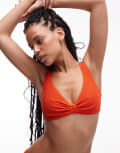 [Other Stories] & Other Stories crinkle triangle knot bikini top in orange 36 Orange