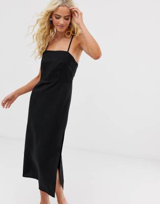 black midi linen dress