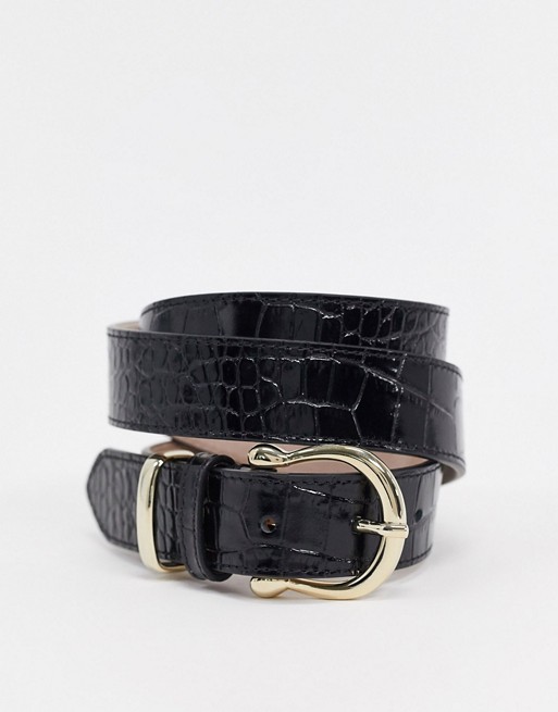 & Other Stories croc effect leather belt in black
