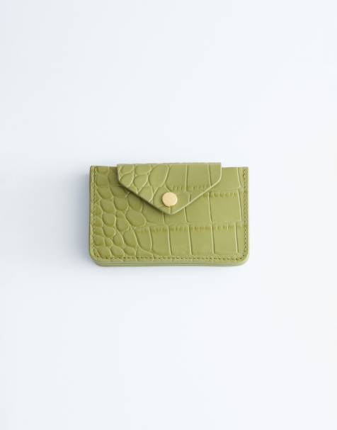 & Other Stories croc embossed leather card holder in lime - view 1