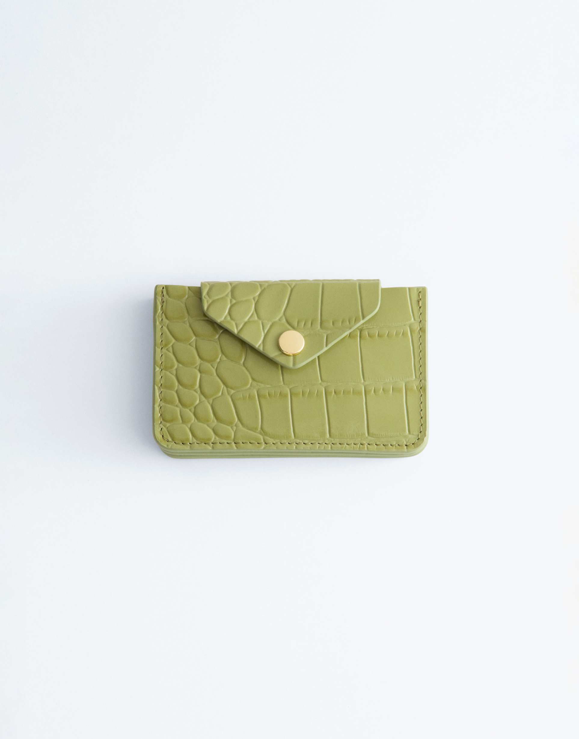 & other stories croc embossed leather card holder in lime