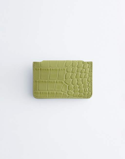 & Other Stories croc embossed leather card holder in lime, 2 of 3