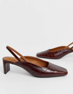 square toe croc kitten heel mules