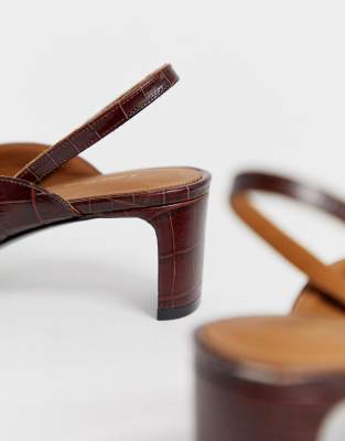 square toe croc kitten heel mules