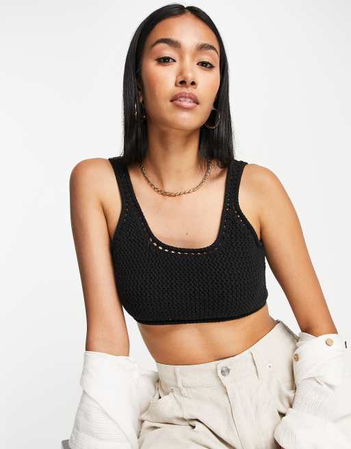 Black crochet store crop top